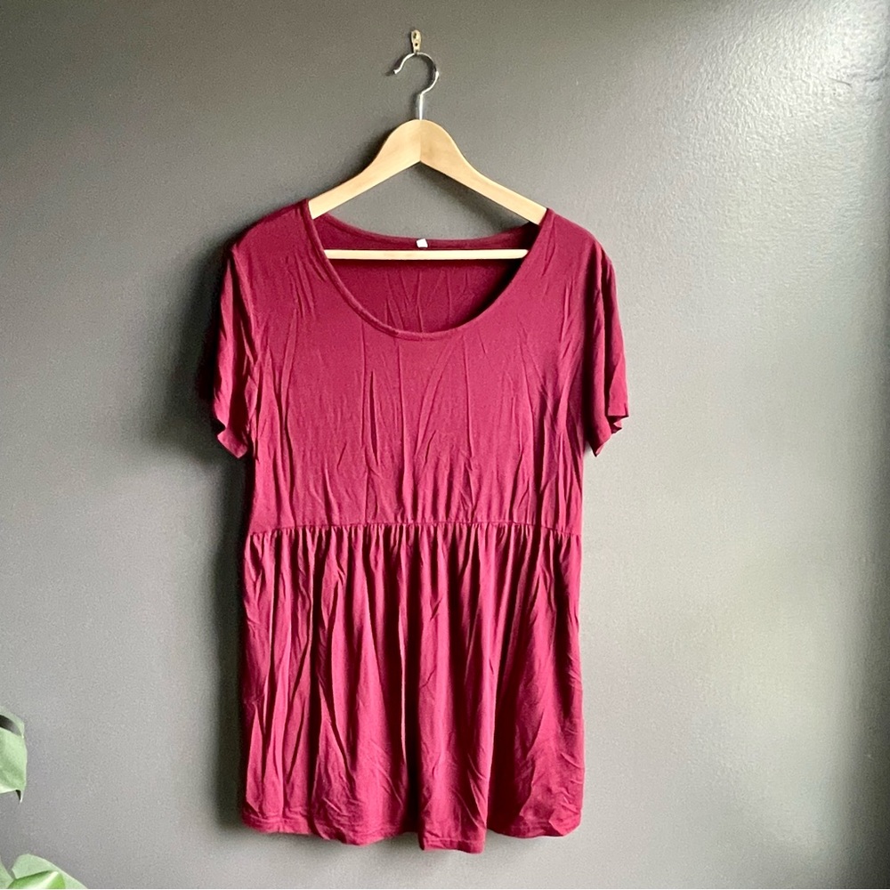 Women Maternity Maroon Short Sleeve Peplum Top Blouse Size Large